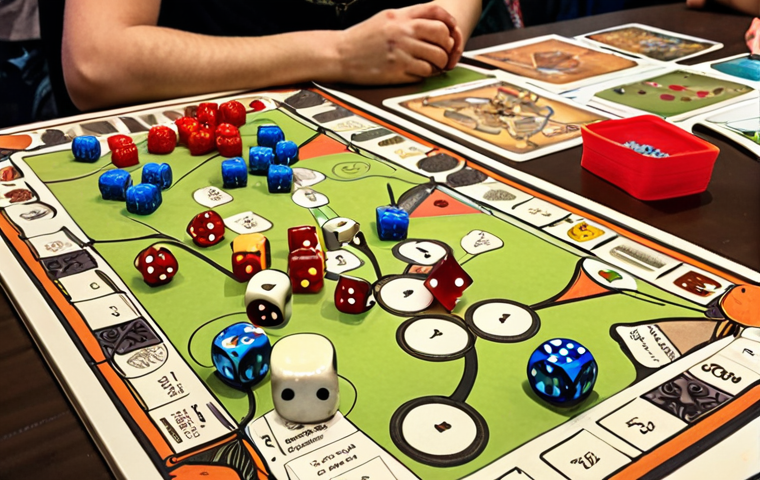**Image Prompt:** A vibrant and cluttered tabletop at a board game design contest. Prototypes with hand-drawn art, dice, and cards are scattered around. Designers are passionately explaining their games to judges. Emphasize the energy and excitement of the event, reflecting the Spanish board game design community.