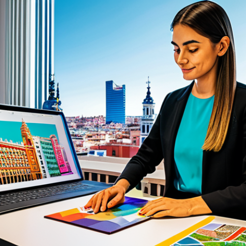 Home 25 **
"A professional graphic designer, fully clothed in a modern, modest outfit, working on a digital illustration of a Spanish cityscape in a bright, contemporary co-working space. The artwork showcases vibrant colors and iconic landmarks of Madrid. Safe for work, appropriate content, professional, perfect anatomy, well-formed hands, natural pose, high resolution, digital art."
**