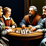 **

A group of friends, fully clothed in casual attire, gathered around a table playing a board game inspired by the Italian Renaissance. The game board is intricately designed, with detailed miniatures representing historical figures. The setting is a cozy living room with warm lighting. Safe for work, appropriate content, family-friendly, perfect anatomy, correct proportions, natural pose, well-formed hands, proper finger count, natural body proportions.

**