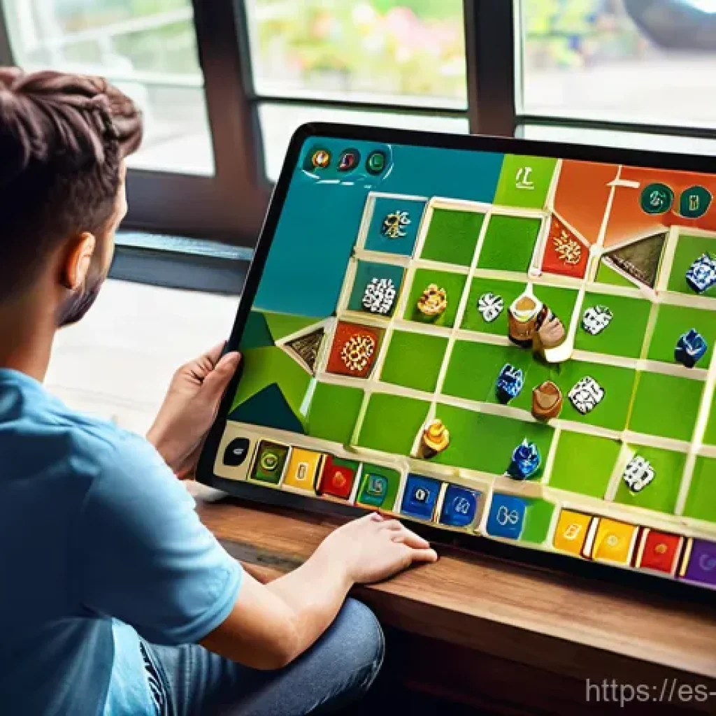 보드게임 관련 앱 추천 - **Prompt 1: Relaxed Digital Strategy Gaming** "A young adult, dressed in comfortable casual atti...