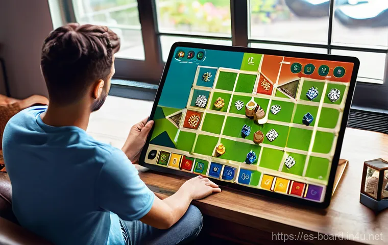 보드게임 관련 앱 추천 - **Prompt 1: Relaxed Digital Strategy Gaming** "A young adult, dressed in comfortable casual atti...