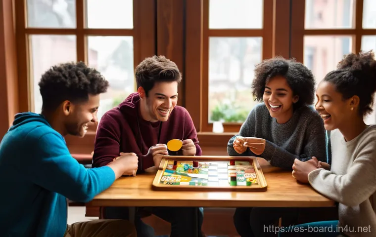 보드게임과 e스포츠 - **Prompt:** A diverse group of four friends (two young men, two young women, all in their early 20s,...