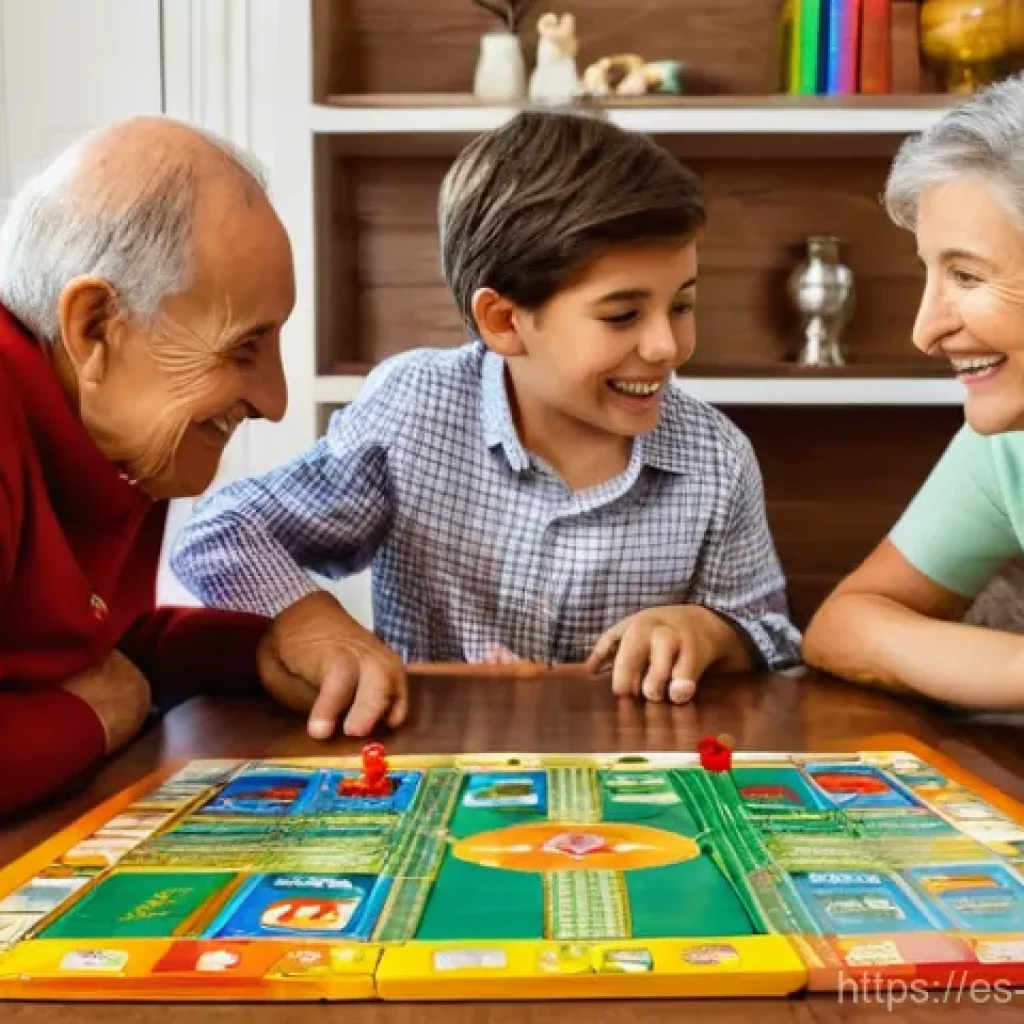 보드게임의 문화적 가치 - **Intergenerational Board Game Fun in Spain** "A heartwarming and vibrant image of a diverse mul...