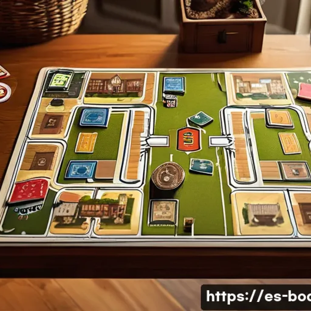 보드게임 클루 원작 - A detailed illustration of a classic Clue game setup on a wooden table in a cozy living room with wa...