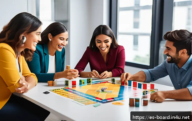 보드게임과 협력 활동 - A diverse group of Hispanic office colleagues engaged in a lively team-building session around a lar...