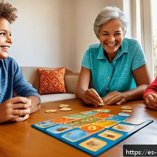 보드게임 기프트 추천 - A warm, inviting family scene around a wooden table playing the board game "Dixit," featuring divers...