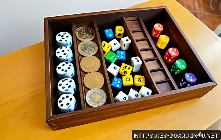 보드게임 중고 거래 - Photorealistic overhead view of a carefully arranged secondhand board game sale on a clean wooden di...