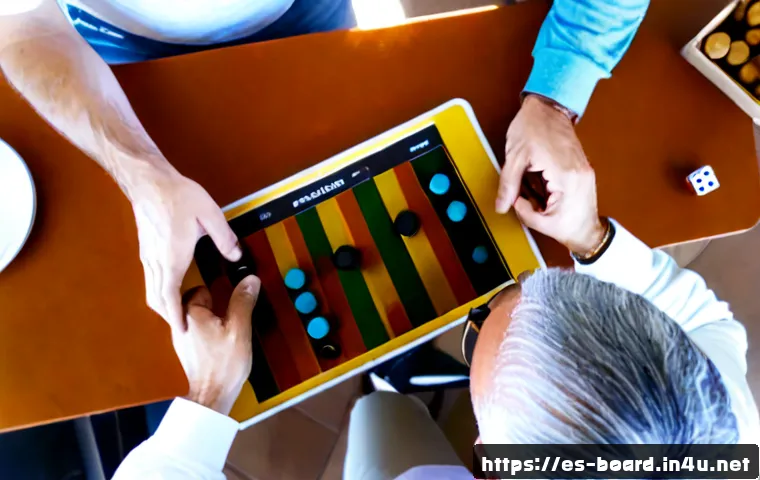 보드게임 플레이어 통계 - Photorealistic overhead view of four Spanish friends playing a modern strategy board game at a brigh...
